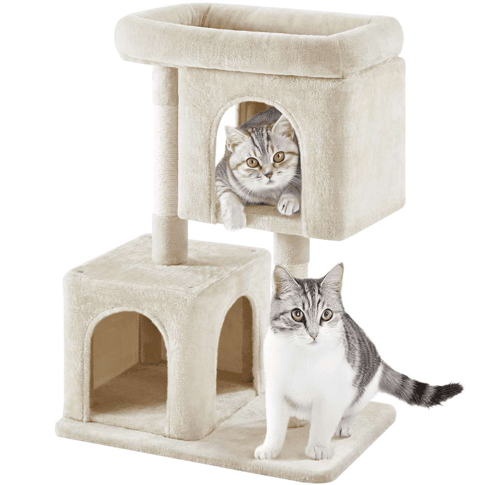 Yaheetech 33.4" Double Condo Plush Cat Tree with Scratching Posts, Beige