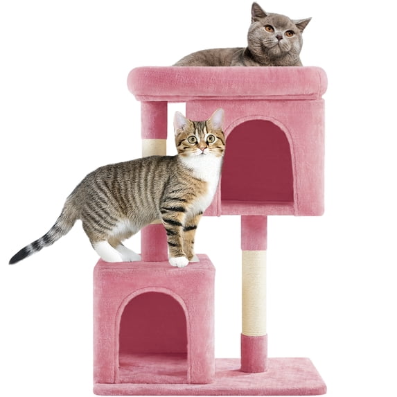 Yaheetech 33.5" Double Condo Plush Cat Tree with Scratching Posts, Pink