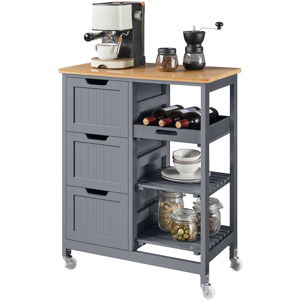 Yaheetech 33''H Rolling Kitchen Island with Shelves and Drawers, Dark