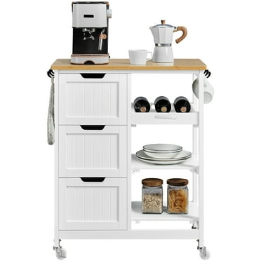 Yaheetech 33''H Rolling Kitchen Island with Shelves and Drawers, White