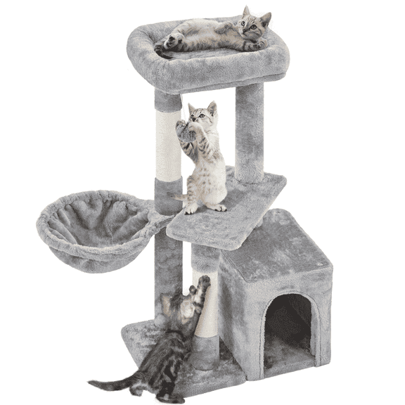 Yaheetech 34″H Cat Tree with Big Platform Condo for Indoor Kittens, Light Gray