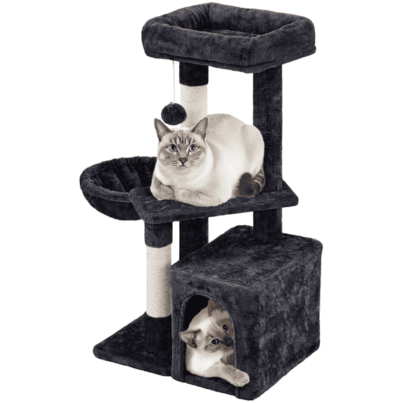 Yaheetech 34" Height Plush Cover Cat Tree with Condo and Sisal Ropes Posts, Black