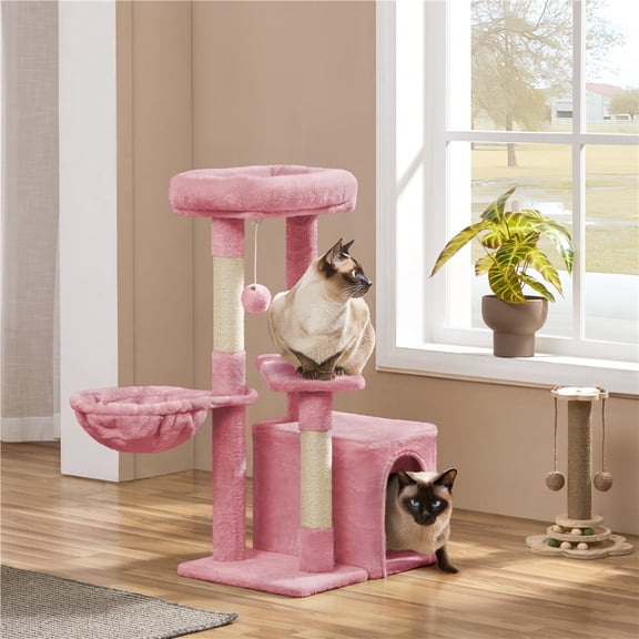 Yaheetech 34" Height Plush Cover Cat Tree with Condo and Sisal Ropes Posts, Pink