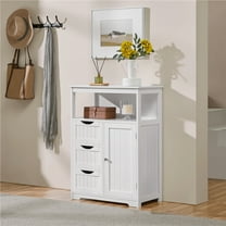 Yaheetech 35.5" Height Bathroom Floor Cabinet with 1 Door and 3 Drawers, White