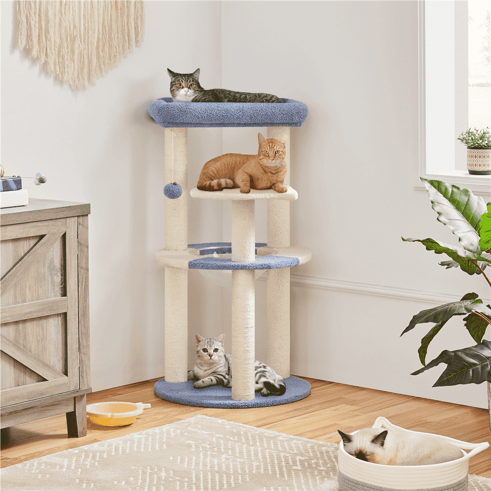 Fish Cat Tree Yaheetech 35.5'' Tall Small Ocean Cat Tree Tower, Blue/Beige, Marine ...