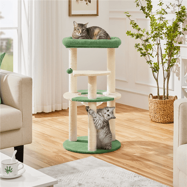 Yaheetech 35.5'' Tall Ocean Cat Tree with Scratching Posts, Army Green/Beige