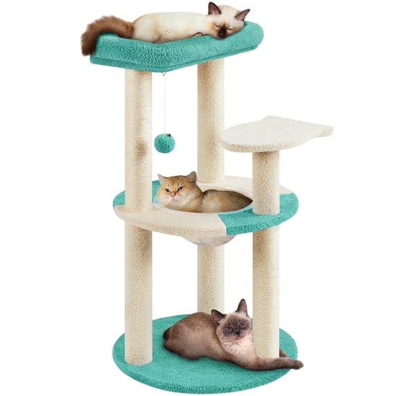 Yaheetech 35.6″ Tall Ocean Cat Tree with Detachable Clear Bowl,Indigo/Beige