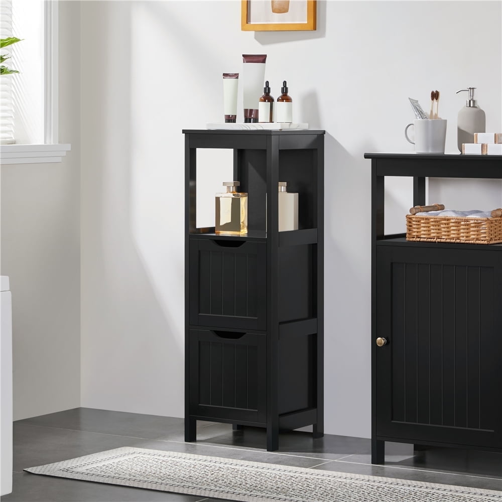 Yaheetech 35" Height Compact Corner Bathroom Cabinet with Open Shelf, Black