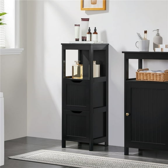 Yaheetech 35" Height Compact Corner Bathroom Cabinet with Open Shelf, Black