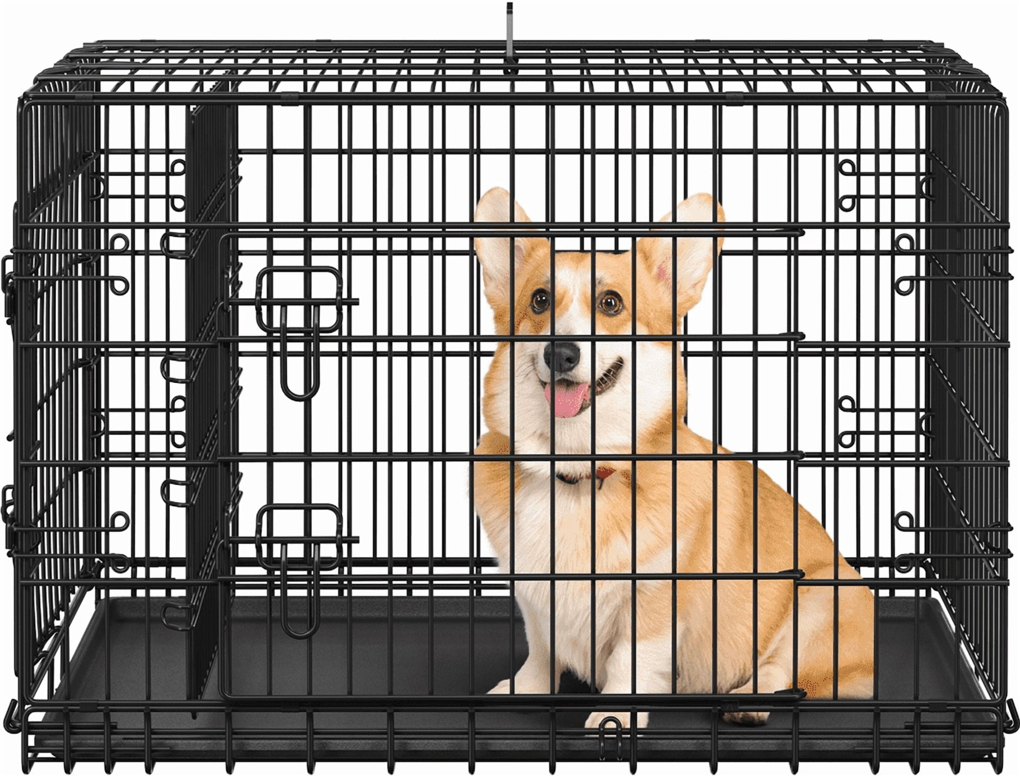 Yaheetech 36.2 inch Folding Metal Wire Dog Crate Pet Cage with Divider and Pull-out Tray, Black