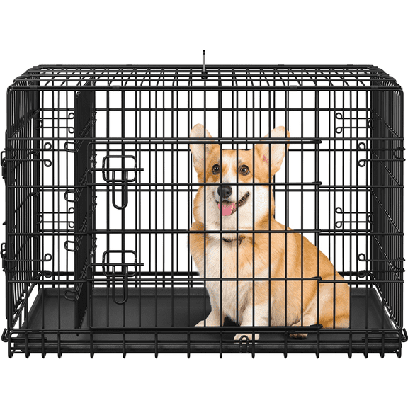 Yaheetech 36.2 inch Folding Metal Wire Dog Crate Pet Cage with Divider and Pull-out Tray, Black