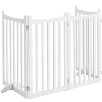 Yaheetech 35.6"H Wooden Freestanding Foldable Pet Gate, 4-Panel, White