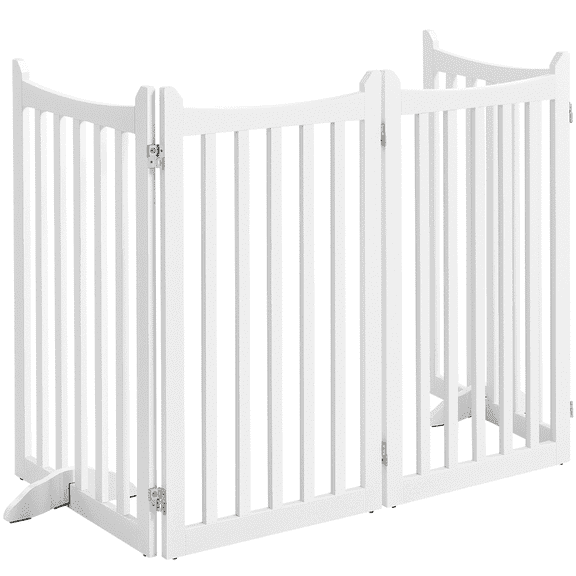 Yaheetech 35.6"H Wooden Freestanding Foldable Pet Gate, 4-Panel, White