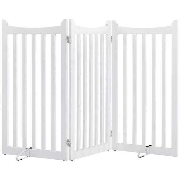 Yaheetech 35.6" Tall 3-Panel Wooden Pet Gate with Support Feet, White