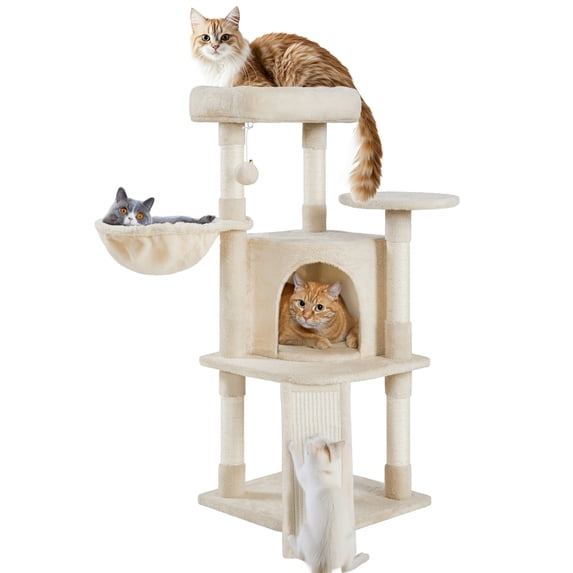 Yaheetech 42″H Big Condo Cat Tree with Scratching Post for Kittens, Beige