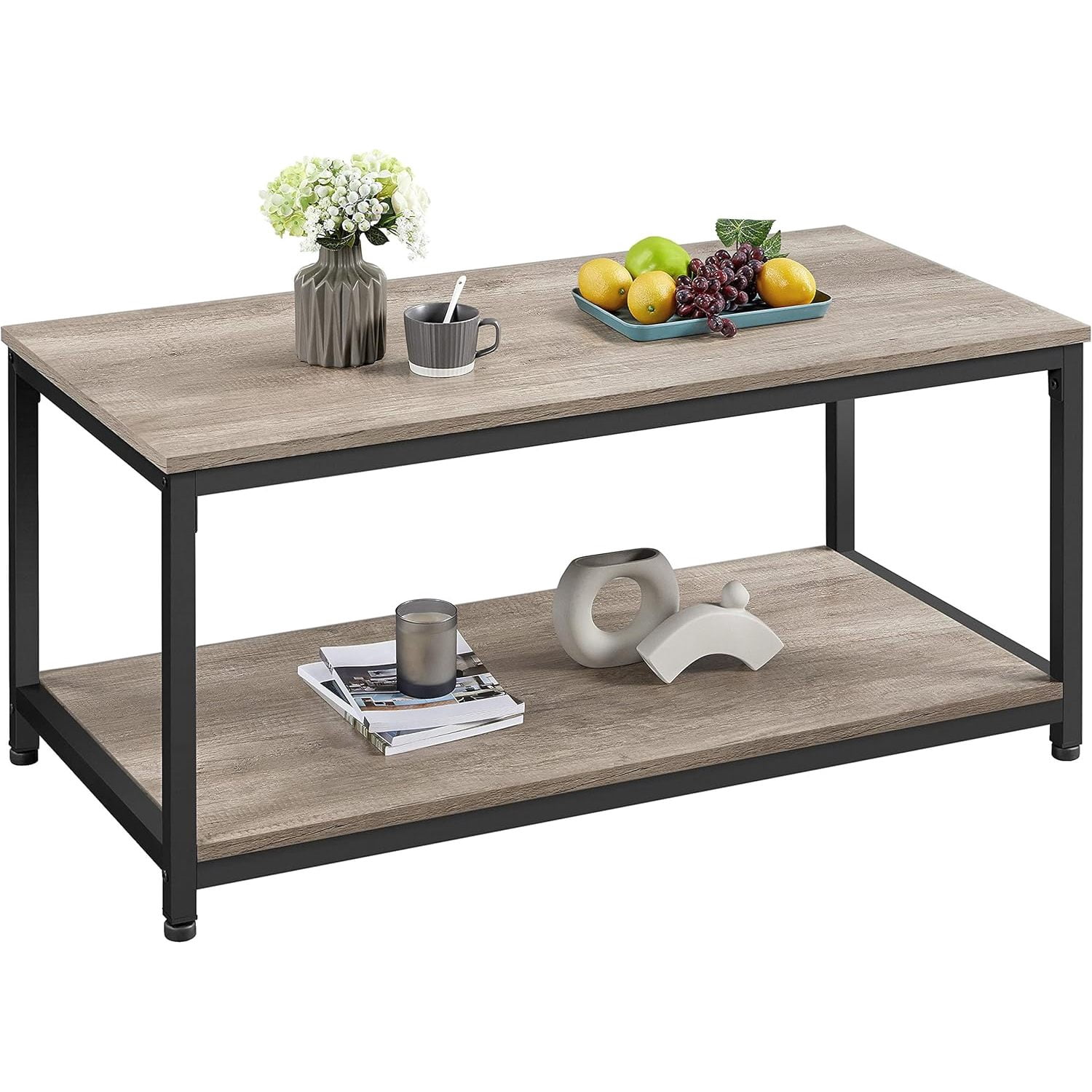 Yaheetech 39.5" 2-Tier Coffee Table with Storage Shelve, Industrial ...