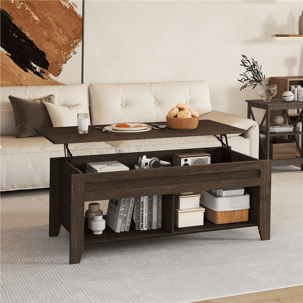 Yaheetech 39.5in Lift Top Coffee Table w/Storage & 2 Open Shelves for Living Room,Espresso