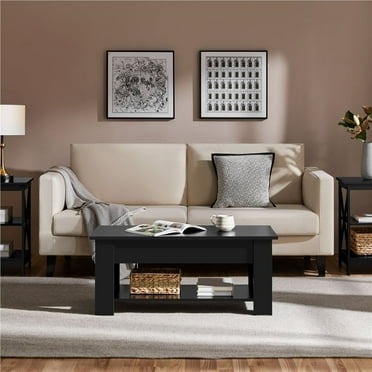Yaheetech 39in Lift Top Coffee Table with Hidden Compartment and Open Shelf, Black