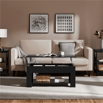 Yaheetech 39in Lift Top Coffee Table with Hidden Compartment and Open Shelf, Black