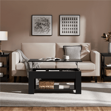 Yaheetech 39in Lift Top Coffee Table with Hidden Compartment and Open Shelf, Black