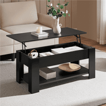 Yaheetech 39in Lift Top Coffee Table with Hidden Compartment and Open Shelf, Black