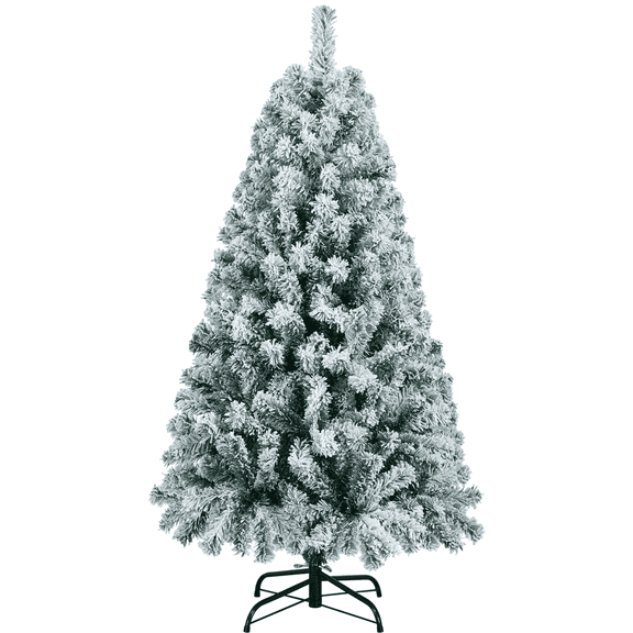 Yaheetech 4.5ft Snow Hinged Flocked Artificial Christmas Tree with Foldable Metal Stand & PVC Tips