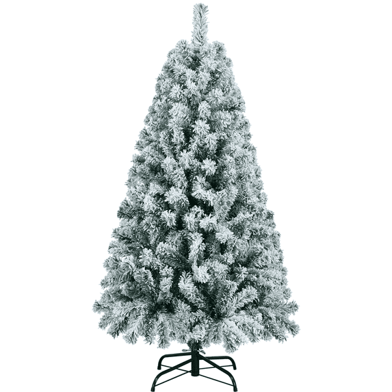Yaheetech 4.5ft Snow Hinged Flocked Artificial Christmas Tree with Foldable Metal Stand & PVC Tips