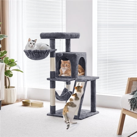 Yaheetech 40? Multi-Level Cat Tree with Condo, Basket & Hammock, Dark Gray