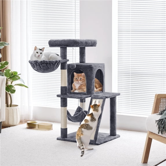 Yaheetech 40″ Multi-Level Cat Tree with Condo, Basket & Hammock, Dark Gray