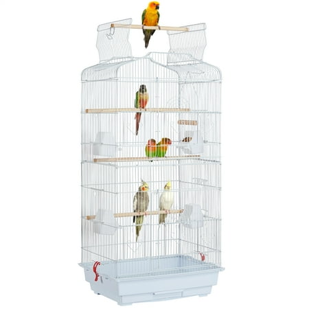 Yaheetech 41''H Open Top Metal Bird Cage Large Parrot Cage with Double Door Design Slide-out Tray Four Feeders, White