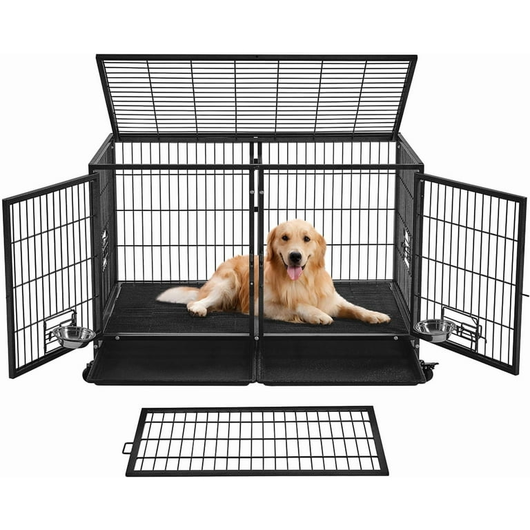 Yaheetech Heavy Duty Portable W Rolling Dog Kennel with