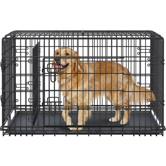 Yaheetech 42.1'' Foldable Metal Wire Pet Kennel Dog Crate with Divider and Pull-out Tray, Black