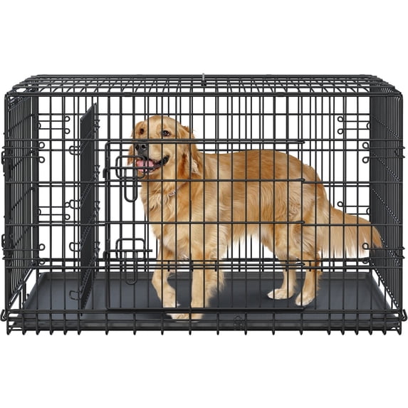 Yaheetech 42.1'' Foldable Metal Wire Pet Kennel Dog Crate with Divider and Pull-out Tray, Black