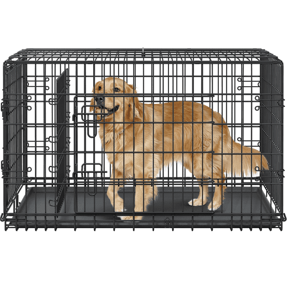 Yaheetech 42.1'' Foldable Metal Wire Pet Kennel Dog Crate with Divider and Pull-out Tray, Black