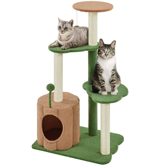 Yaheetech 41.7'' H Cat Tree Tower with Cute Condo, Scratching Posts, Perches, Green/Brown