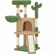 Yaheetech 42" Height Cactus Cat Tree with Scratching Posts and Basket, Brown/Green
