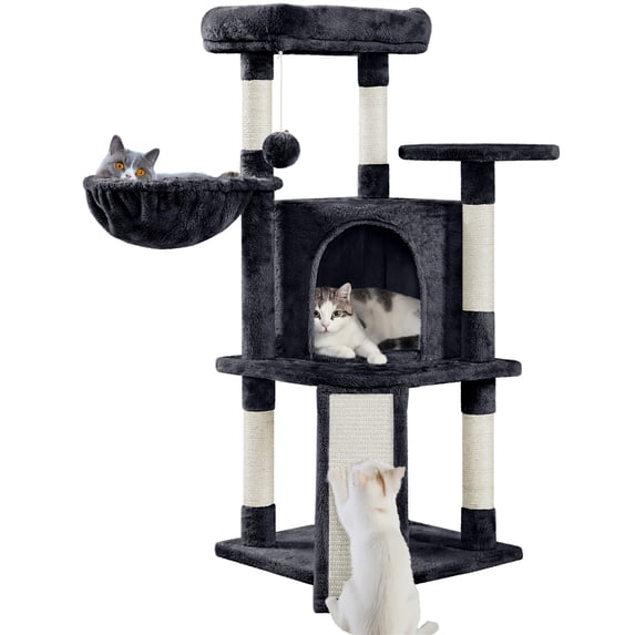 Yaheetech 42inch Cat Tree with Condo Basket Perch Platform, Black