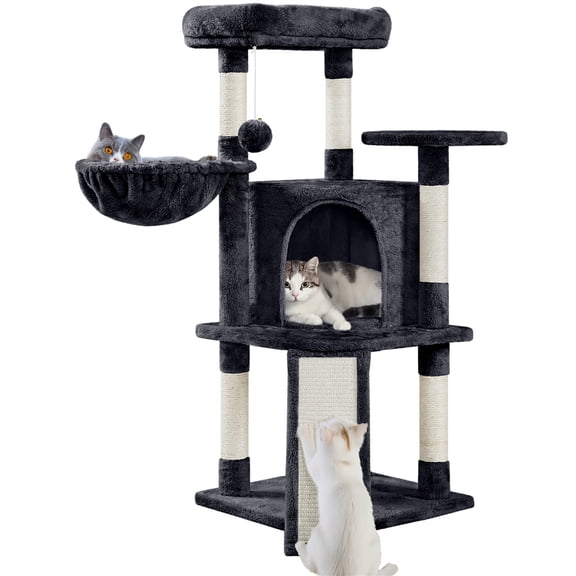 Yaheetech 42inch Cat Tree with Condo Basket Perch Platform, Black