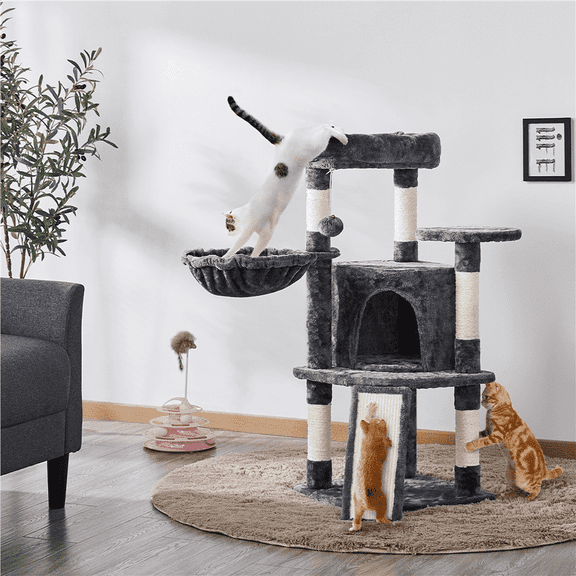 Yaheetech 41.9inch Cat Tree with Condo Basket Perch Platform, Dark Gray