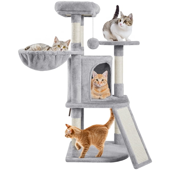 Yaheetech 42inch Cat Tree with Condo Basket Perch Platform, Light Gray