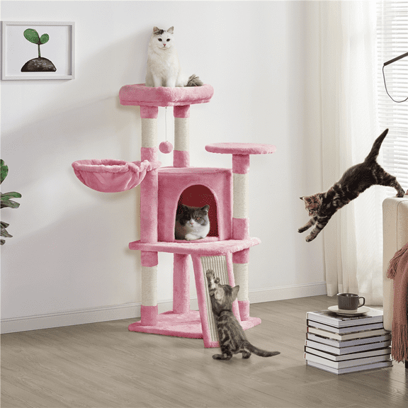 Yaheetech 42inch Cat Tree with Condo Basket Perch Platform, Pink