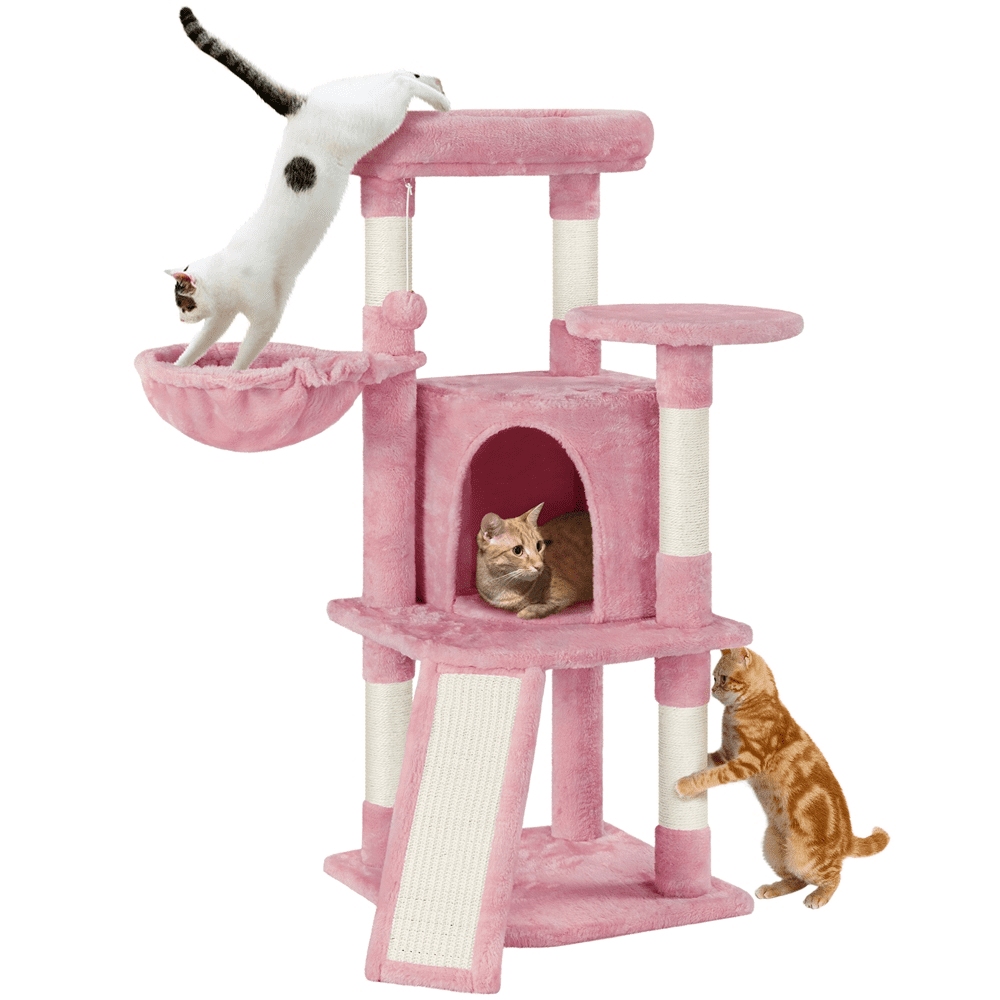 Pink 42-Inch Sisal Cat Tree with Condo and Perch