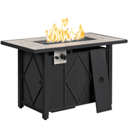Yaheetech 43in Propane Fire Pit Table w/ Ceramic Tabletop & Steel Base, 9LBS Glass Fire Stones & Water-resistant Cover, Black/Wood