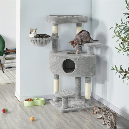 Yaheetech 46'' Multilevel Cat Tree with Cat Condo & Scratching Posts, Light Gray