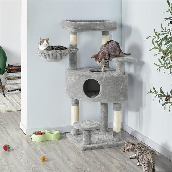 Yaheetech 46'' Multilevel Cat Tree with Cat Condo & Scratching Posts, Light Gray