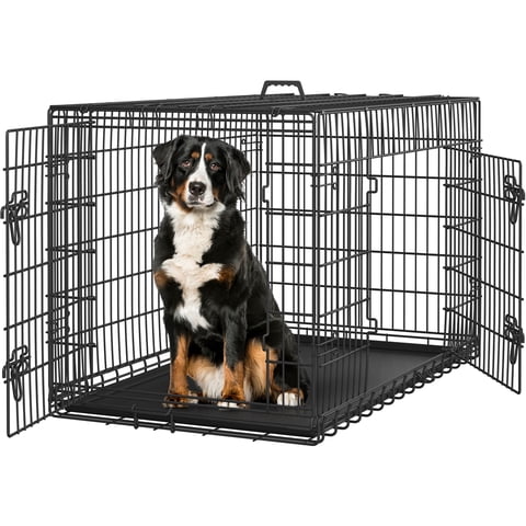 Yaheetech 48.2 inch Foldable Metal Dog Crate Kennel for Large Dogs,2 Doors, Divider, Pull-out Tray, Black