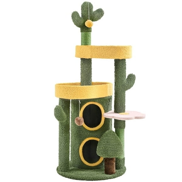 Yaheetech 48.4''H Oasis-themed Cat Tree Cat Tower,Green/Yellow