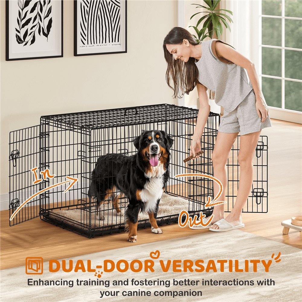 Yaheetech Brandclub Yaheetech 48 Foldable Dog Crate with Pull Out Tray Black