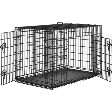 Yaheetech 48.2'' Folding Metal Wire Dog Crate with 2 Doors and Pull-out Tray, Black
