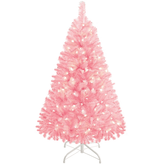 Yaheetech 4ft Pre-lit Artificial Christmas Tree with 70 Incandescent Lights, Pink